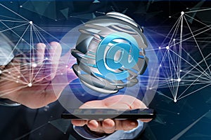 Arobase symbol displayed in a sliced sphere - 3D rendering