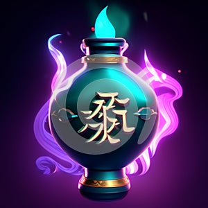 Aroma bottle with chinese hieroglyphs. Vector illustration generative AI