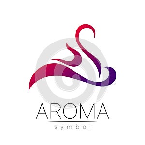 Aroma creative art vector symbol in gradiend. Perfume element, smoke cigarette hot, vapor and cloud icon. Modern design