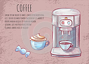 Aroma Drink, Coffee Machine, Cappuccino Vector