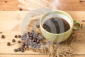 aroma hot black coffee or Americano and Arabica coffee bean