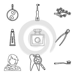 Aroma oil icons set, outline style