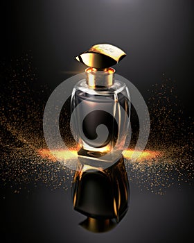 Aroma of Perfection: Exquisite Perfume Bottle with Golden and Colorful Details, Created by Generative AI