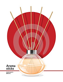 Aroma reed diffuser with wooden sticks. Home Fragrance. Vector