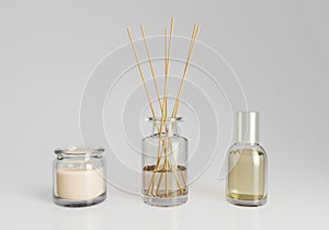 Aroma set, aroma diffuser with wooden sticks, aroma sticks, candle and perfume