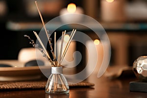 Aroma sticks on table in spa salon