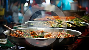 Aromas from Thai street food stalls entice patrons.AI Generated