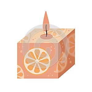 Aromatherapy burning candle with citrus supplement isolated on white background. Hand drawn Vector illustration