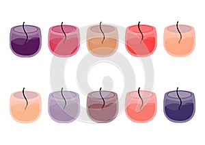 A collection of illustrations of aromatherapy candles with different aromas