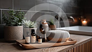 Aromatherapy Diffuser and Essential Oils in Modern Spa Setting