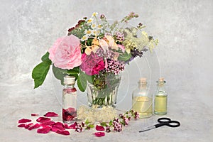 Aromatherapy Essential Oil Preparation with Summer Flowers