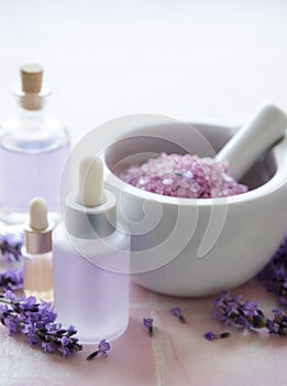 Aromatherapy lavender bath salt and massage oil