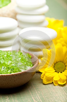 Aromatherapy - lime bath salt and flowers
