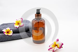aromatherapy liquid soap for health care body skin of lifestyle with flowers frangipani