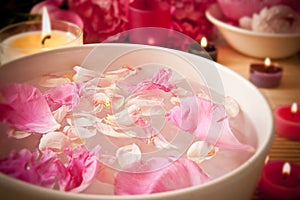Aromatherapy oils, flower petals, candles