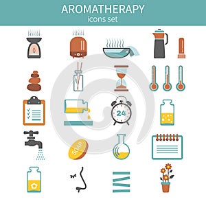 Aromatherapy theme Vector Icons set.