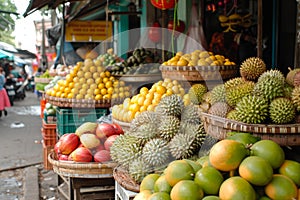 Aromatic Asian fruit market. Generate Ai