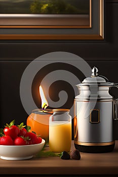 Aromatic candles lit, decorating and brightening the sophisticated environment. Generative AI_36