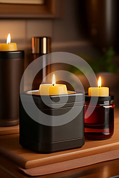 Aromatic candles lit, decorating and brightening the sophisticated environment. Generative AI_36