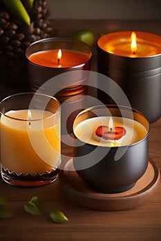 Aromatic candles lit, decorating and brightening the sophisticated environment. Generative AI_36