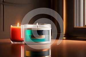 Aromatic candles lit, decorating and brightening the sophisticated environment. Generative AI_36