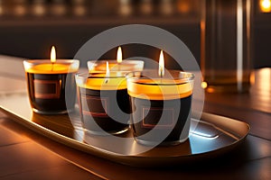 Aromatic candles lit, decorating and brightening the sophisticated environment. Generative AI_36