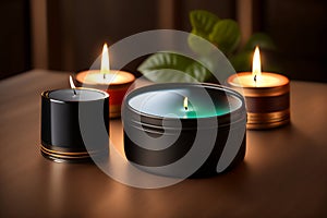 Aromatic candles lit, decorating and brightening the sophisticated environment. Generative AI_36