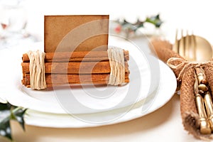 Aromatic christmas place setting place with card