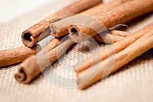 Aromatic cinnamon sticks detail macro closeup