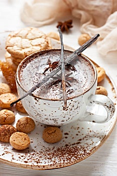 Aromatic cocoa drink with almond cookies