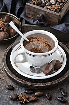 Aromatic cocoa drink with chocolate candy
