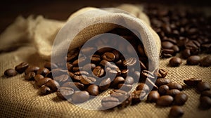 Aromatic Coffee Beans Overflowing from a Burlap Bag.