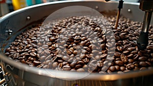 Aromatic coffee beans roasting on a modern machine, creating rich flavors and enticing aromas photo