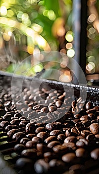 Aromatic coffee beans roasting on a modern machine to enhance flavor for a delightful brew