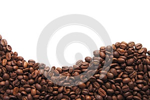 Aromatic coffee beans on white background