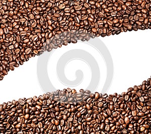 Aromatic coffee beans on white background