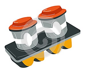 Aromatic coffee in cup holder, takeaway beverages