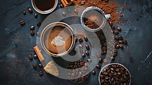 Aromatic coffee setup with beans and spices