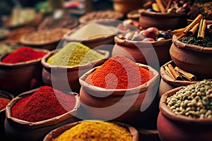 Aromatic Delights Assortment of Spices and Herbs for Culinary Adventures. created with Generative AI