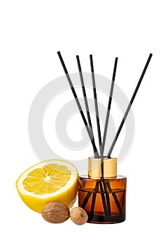 Aromatic diffuser with citrus lemon scent isolated on white