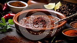 Aromatic and fluffy Mexican mole - a traditional sauce based on chocolate