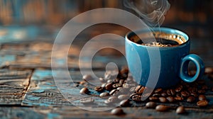 Aromatic Fresh Brewed Coffee in a Blue Mug