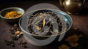 Aromatic Herbal Tea Blends in Rustic Bowl with Spices