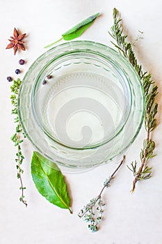 Aromatic herbs - sage, rosemary, bay leaf, basil, oregano, mint, thyme, cloves, anise