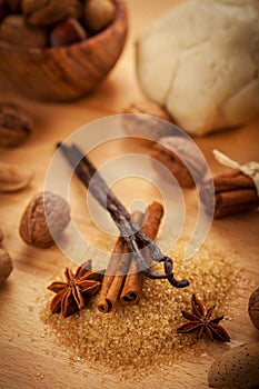 Aromatic ingredients for baking Christmas cookies