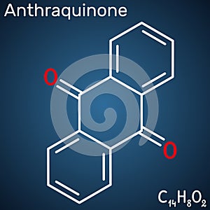 It is aromatic organic compound, quinone class. Structural chemical formula on the dark blue background. Vector photo