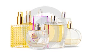 Aromatic Perfume bottles on bright background