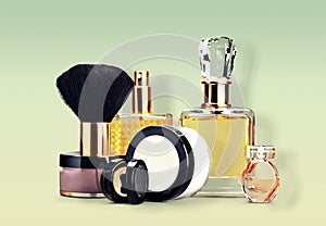 Aromatic Perfume bottles on grey background