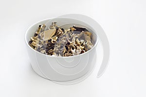 Aromatic potpourri bowl on white background.