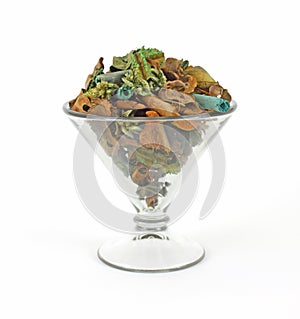 Aromatic potpourri in glass bowl
